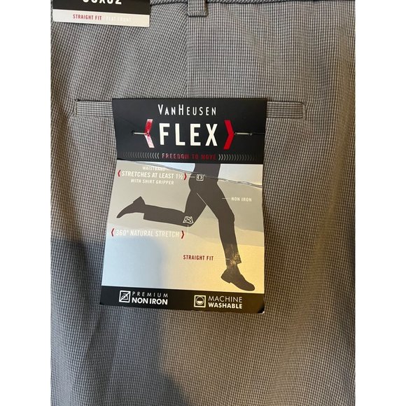 Van Heusen Flex Fit Dress Pants Mens 36 x 32L Grey Check Straight Leg Non Iron - Picture 9 of 11